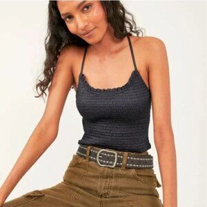 FP Intimately "Right On Time" Cami , Black Tank Smocked, SP, NWOT